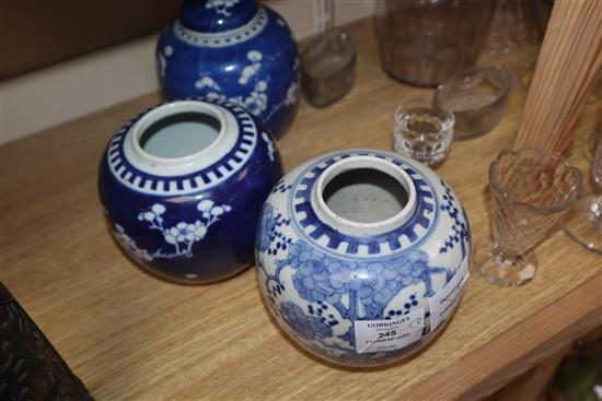 Three 19th century Chinese blue and white jars